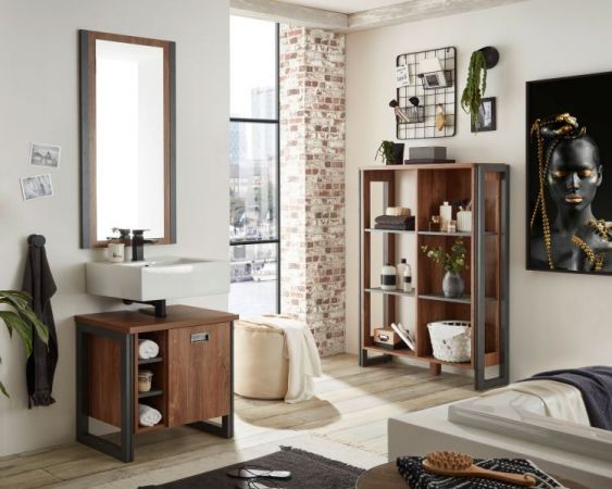 Badezimmer Waschbeckenunterschrank Auburn in Eiche Stirling und Matera grau Badm�bel Unterschrank 61 x 62 cm