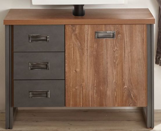 Badezimmer Waschbeckenunterschrank Auburn in Eiche Stirling und Matera grau Badm�bel Unterschrank 81 x 62 cm