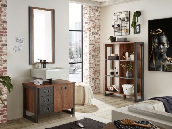 Badezimmer Waschbeckenunterschrank Auburn in Eiche Stirling und Matera grau Badm�bel Unterschrank 81 x 62 cm