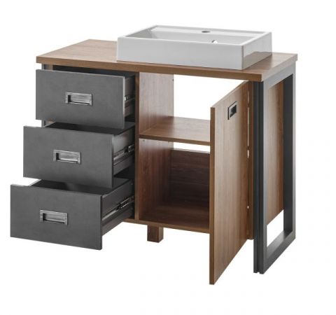 Waschbeckenunterschrank MIT Waschbecken Auburn in Eiche Stirling und Matera grau Badm�bel Waschtisch 91 x 75 cm