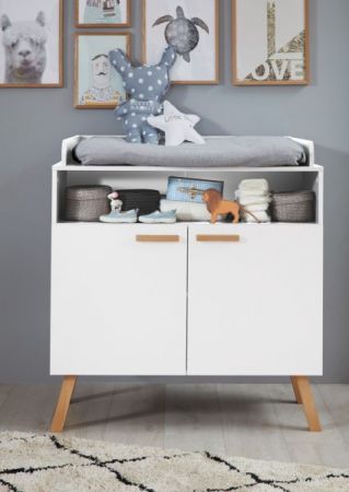 Babyzimmer Wickelkommode Svea in wei� matt mit Buche massiv Babym�bel Wickeltisch 96 x 105 cm