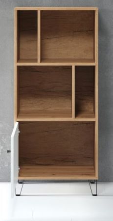 Regalschrank Linea in wei� matt mit Rautenoptik und Eiche Artisan B�cherregal 63 x 136 cm