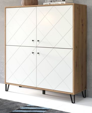 Highboard Linea in wei� matt mit Rautenoptik und Eiche Artisan Anrichte 123 x 136 cm