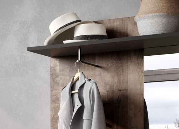Kompaktgarderobe Smile in Eiche Tabak und Matera grau Garderobe Set mit Spiegel 104 cm