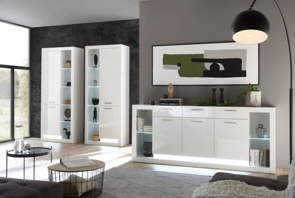 Vitrine Ladis in wei� Hochglanz Vitrinenschrank 80 x 195 cm