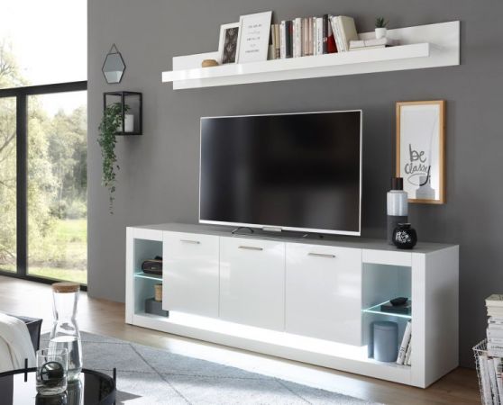 TV-Lowboard Ladis in wei� Hochglanz TV Unterteil in Komforth�he XL-Board 198 x 61 cm