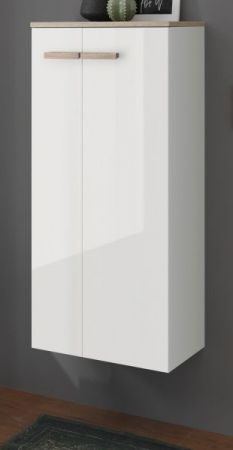 Badezimmer Kommode Dense in wei� Lack Hochglanz und Eiche Midischrank h�ngend / stehend 51 x 110 cm