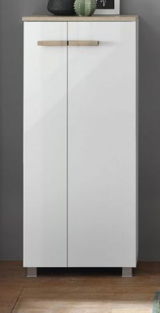 Badezimmer Kommode Dense in wei� Lack Hochglanz und Eiche Midischrank h�ngend / stehend 51 x 110 cm