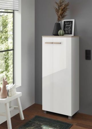 Badezimmer Kommode Dense in wei� Lack Hochglanz und Eiche Midischrank h�ngend / stehend 51 x 110 cm