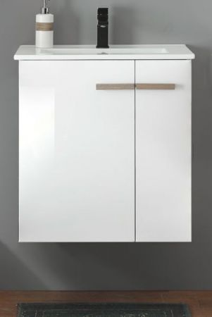 Waschbeckenunterschrank MIT Waschbecken Dense in wei� Lack Hochglanz und Eiche Waschtisch Set h�ngend 60 cm
