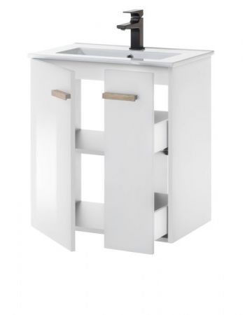 Waschbeckenunterschrank MIT Waschbecken Dense in wei� Lack Hochglanz und Eiche Waschtisch Set h�ngend 60 cm