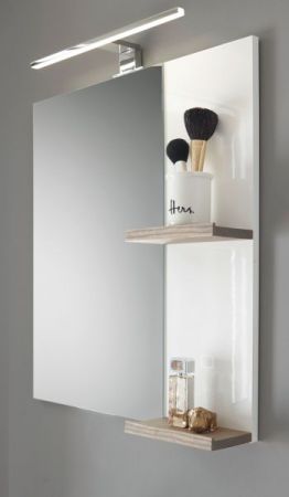 Badezimmer Spiegel Dense in wei� Lack Hochglanz und Eiche Badspiegel mit Ablage 60 x 65 cm