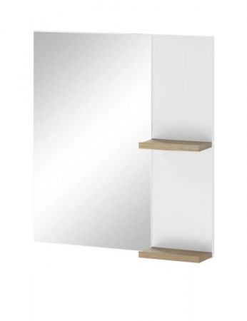 Badezimmer Spiegel Dense in wei� Lack Hochglanz und Eiche Badspiegel mit Ablage 60 x 65 cm