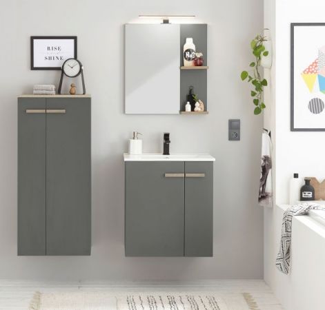 Badezimmer Kommode Dense in anthrazit matt und Eiche Midischrank h�ngend / stehend 51 x 110 cm