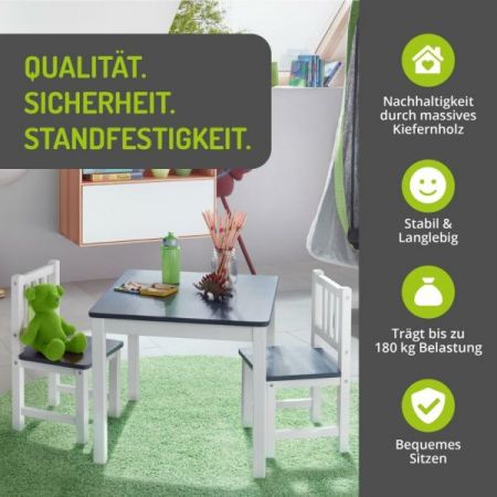 BOMI� Kindersitzgruppe Amy in wei� und grau Sitzgruppe Kindertisch und 2 x Stuhl
