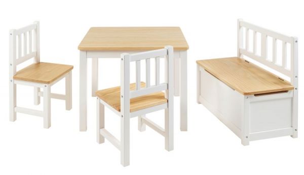 BOMI� Kindersitzgruppe Anna in wei� und natur Sitzgruppe Kindertisch, Truhenbank und 2 x Stuhl
