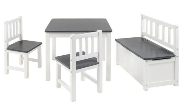BOMI� Kindersitzgruppe Anna in wei� und grau Sitzgruppe Kindertisch, Truhenbank und 2 x Stuhl