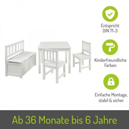 BOMI� Kindersitzgruppe Anna in wei� Sitzgruppe Kindertisch, Truhenbank und 2 x Stuhl