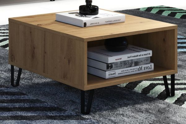 Couchtisch Linea in Eiche Artisan Beistelltisch quadratisch mit Ablage 60 x 60 cm