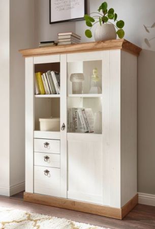 Vitrine Hemsby in wei� Pinie und Eiche Wotan Landhaus Anrichte 102 x 139 cm