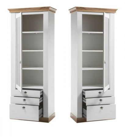 Vitrine Hemsby in wei� Pinie und Eiche Wotan Landhaus Vitrinenschrank 82 x 204 cm