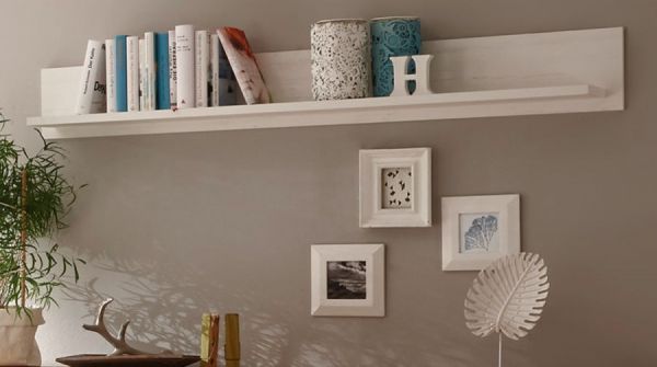 Wandboard Hemsby in wei� Pinie Landhaus Wandregal 146 cm B�cherregal