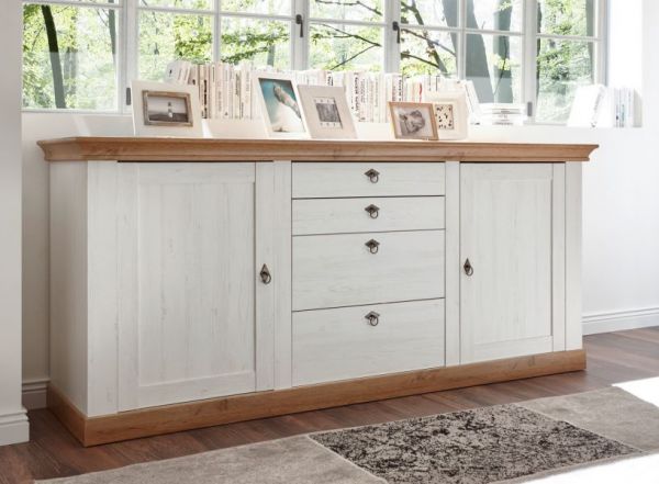 Sideboard Hemsby in wei� Pinie und Eiche Wotan Landhaus Kommode 210 x 91 cm