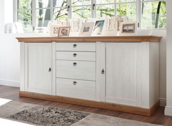 Sideboard Hemsby in wei� Pinie und Eiche Wotan Landhaus Kommode 210 x 91 cm