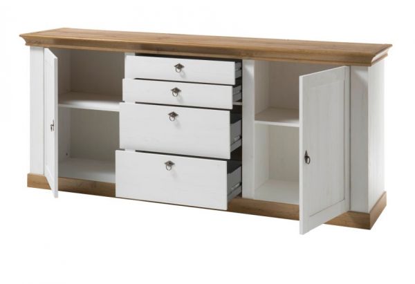 Sideboard Hemsby in wei� Pinie und Eiche Wotan Landhaus Kommode 210 x 91 cm