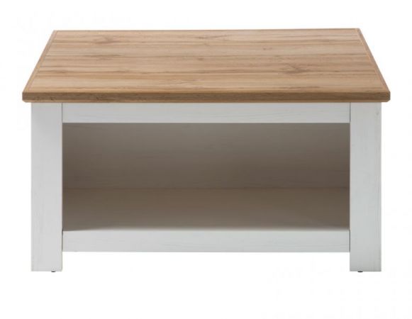 Couchtisch Hemsby in wei� Pinie und Eiche Wotan Landhaus Beistelltisch mit Truhe und Ablage 95 x 95 cm