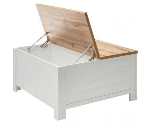Couchtisch Hemsby in wei� Pinie und Eiche Wotan Landhaus Beistelltisch mit Truhe und Ablage 95 x 95 cm