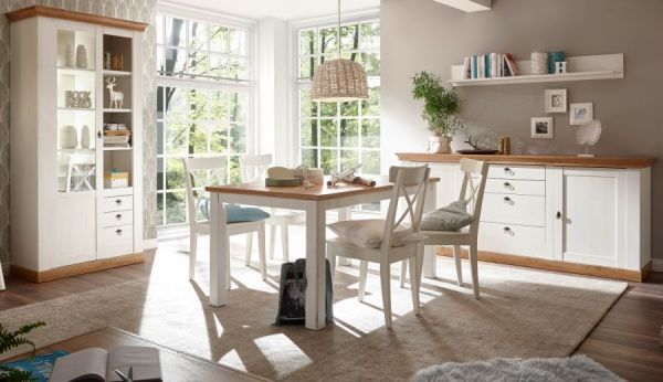 Esszimmer Set Hemsby in wei� Pinie und Eiche Wotan Landhaus Speisezimmer 4-teilig