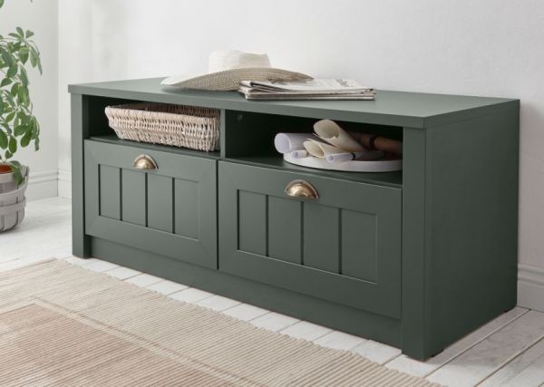 Garderobe Sitzbank Forres in gr�n Landhausstil Garderobenbank 110 x 47 cm