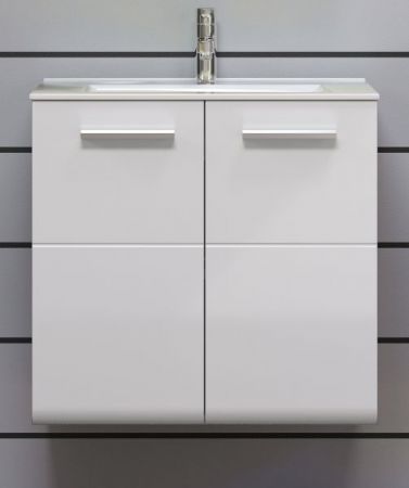 Waschbeckenunterschrank MIT Waschbecken Riva in wei� Hochglanz und Rauchsilber grau Waschtisch h�ngend 62 x 59 cm