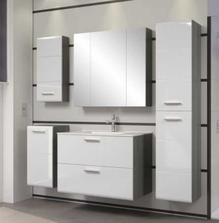 Waschbeckenunterschrank MIT Waschbecken Riva in wei� Hochglanz und Rauchsilber grau Waschtisch h�ngend 82 x 59 cm