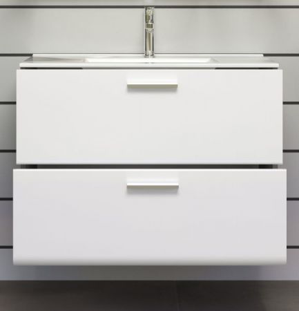 Waschbeckenunterschrank MIT Waschbecken Riva in wei� Hochglanz und Rauchsilber grau Waschtisch h�ngend 82 x 59 cm