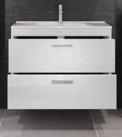 Waschbeckenunterschrank Set inklusive Waschbecken Aura in Wei� Hochglanz, Waschtisch h�ngend 81 cm