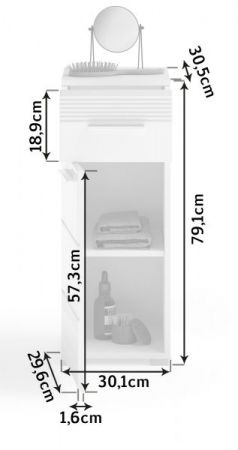 Badezimmer Unterschrank Leon in wei� Hochglanz Badm�bel Kommode 30 x 79 cm