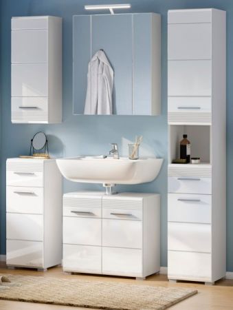 Badm�bel Set 5-teilig Leon in wei� Hochglanz Badkombination 150 x 182 cm