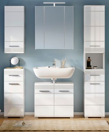 Badm�bel Set 5-teilig Leon in wei� Hochglanz Badkombination 150 x 182 cm
