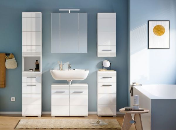 Badm�bel Set 5-teilig Leon in wei� Hochglanz Badkombination 150 x 182 cm