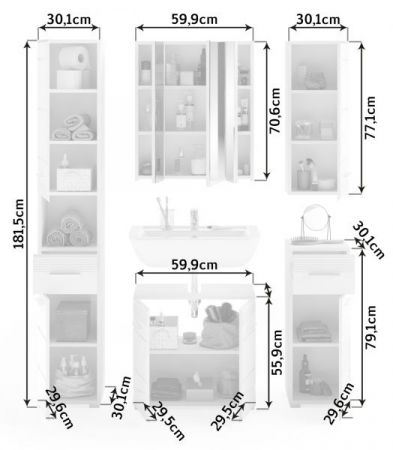 Badm�bel Set 5-teilig Leon in wei� Hochglanz Badkombination 150 x 182 cm