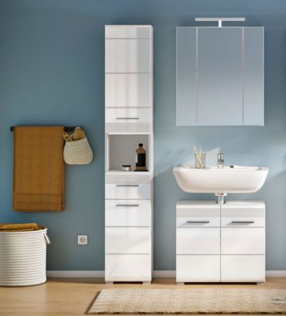 Badm�bel Set 3-teilig Leon in wei� Hochglanz Badkombination 105 x 182 cm