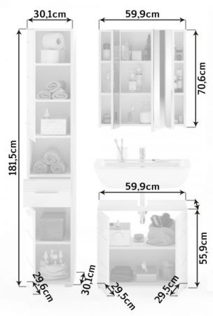Badm�bel Set 3-teilig Leon in wei� Hochglanz Badkombination 105 x 182 cm