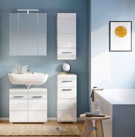 Badm�bel Set 4-teilig Leon in wei� Hochglanz Badkombination 105 x 182 cm