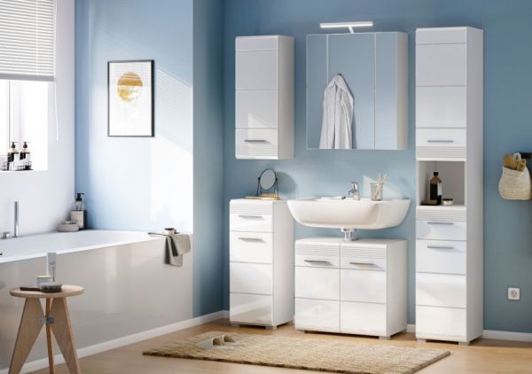 Badm�bel Set 4-teilig Leon in wei� Hochglanz Badkombination 105 x 182 cm