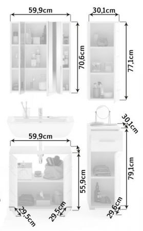Badm�bel Set 4-teilig Leon in wei� Hochglanz Badkombination 105 x 182 cm