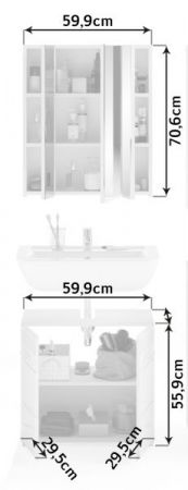 Badm�bel Set 2-teilig Leon in wei� Hochglanz Badkombination 60 x 182 cm