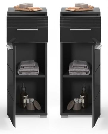 Badezimmer Unterschrank Leon in schwarz Hochglanz Badm�bel Kommode 30 x 79 cm