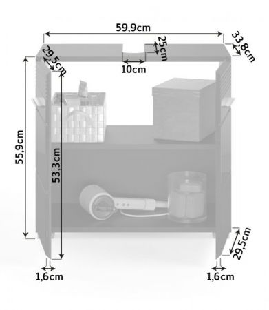 Waschbeckenunterschrank Leon in schwarz Hochglanz Badezimmer Unterschrank 60 x 56 cm